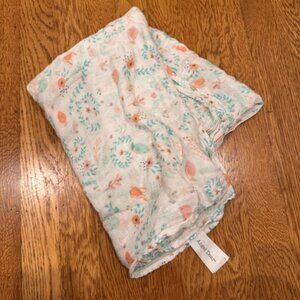 Angel Dear Mint & Coral Ocean Animals Muslin Swaddle Blanket - Like new!